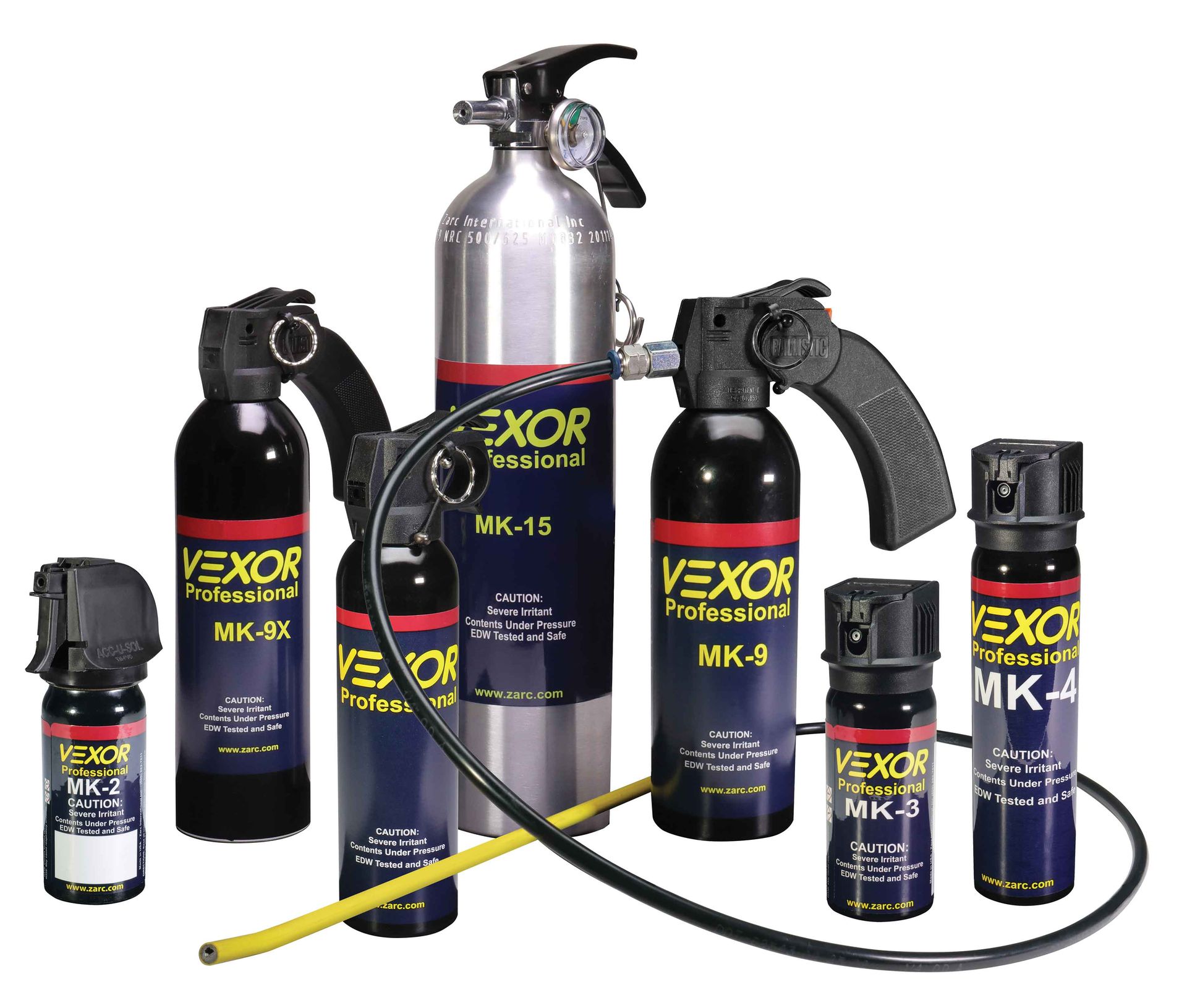 VEXOR Professional family of OC sprays — Duty Carry, Tactical, and Corrections sizes