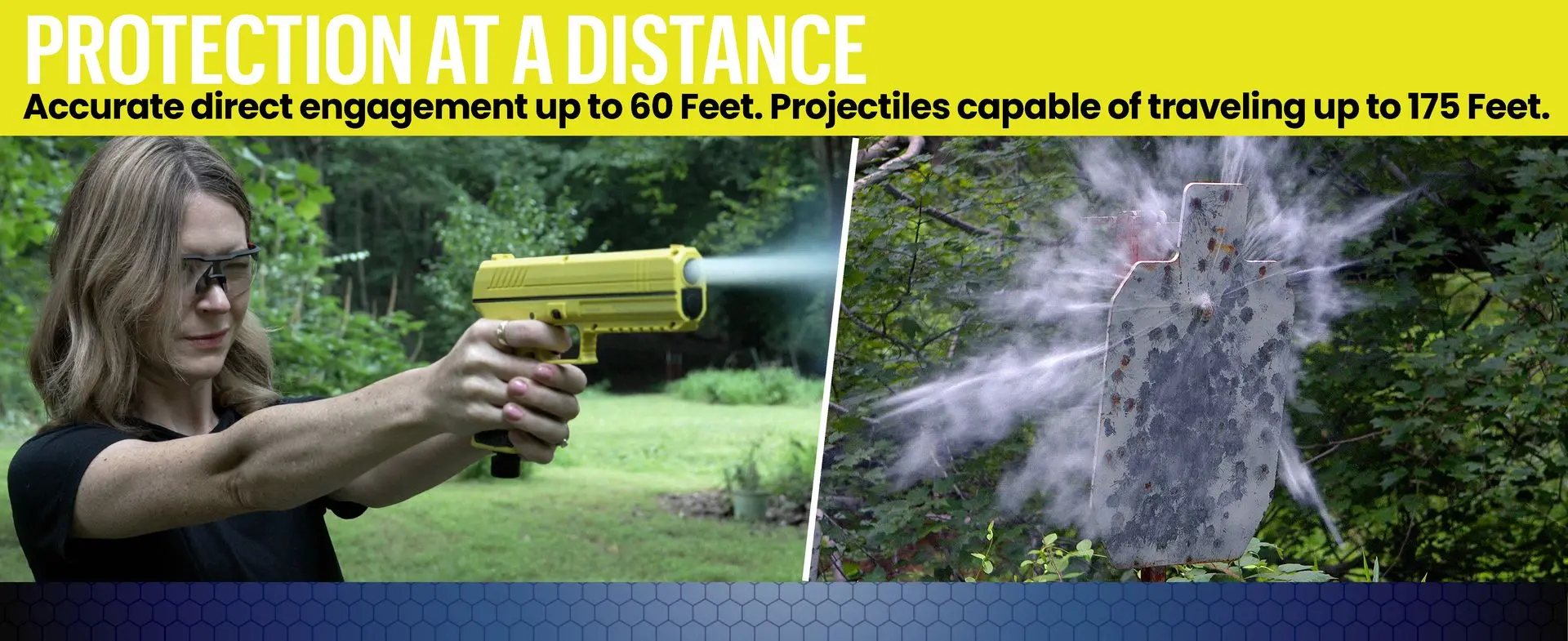 Zarc Enforcer X3 less lethal launcher — accurate direct engagement up to 60 feet, projectiles capable of traveling up to 175 feet